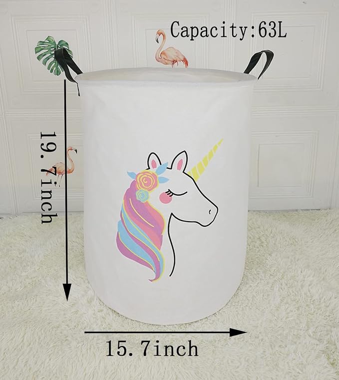 Collapsible Kids Laundry Basket Clothes Hamper, Foldable Storage Organizer Bin, Toy Clothes Storage with Handles for Boys Girls Bedroom, Room Decor Unicorn - Image 7