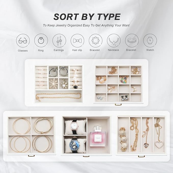 Jewelry Box for Women, 5-Layer Jewelry Organizers Box, Large Jewelry Storage Box for Girls, Jewelry Holder Organizers Gift for Valentine's Day, Christmas, New Year (White) - Image 3