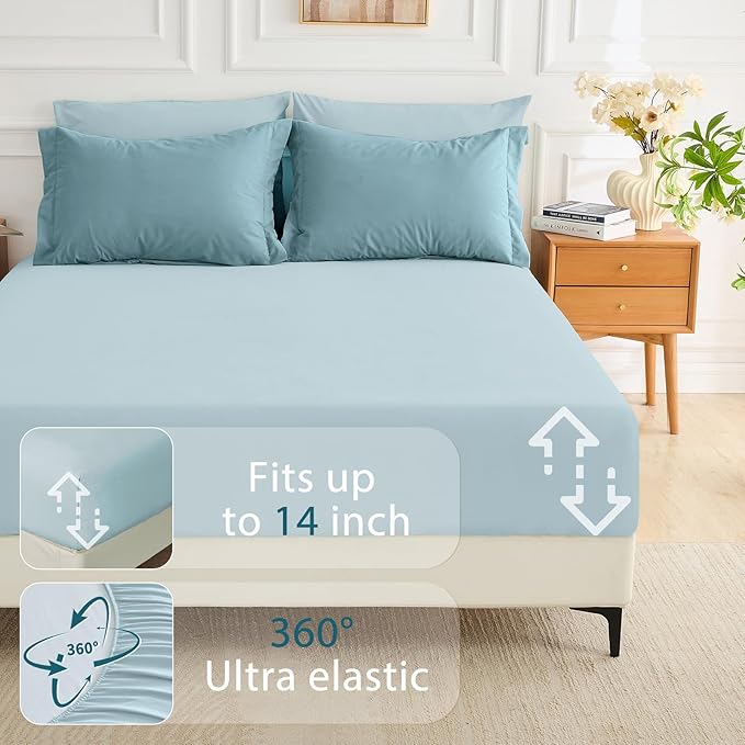 MUXHOMO 7 Pieces Full Comforter Set, Soft Bed in a Bag Full Size, All Season Bedding Set with Comforter, Flat Sheet, Fitted Sheet, Pillowcases & Shams, Mineral Blue & Light Blue