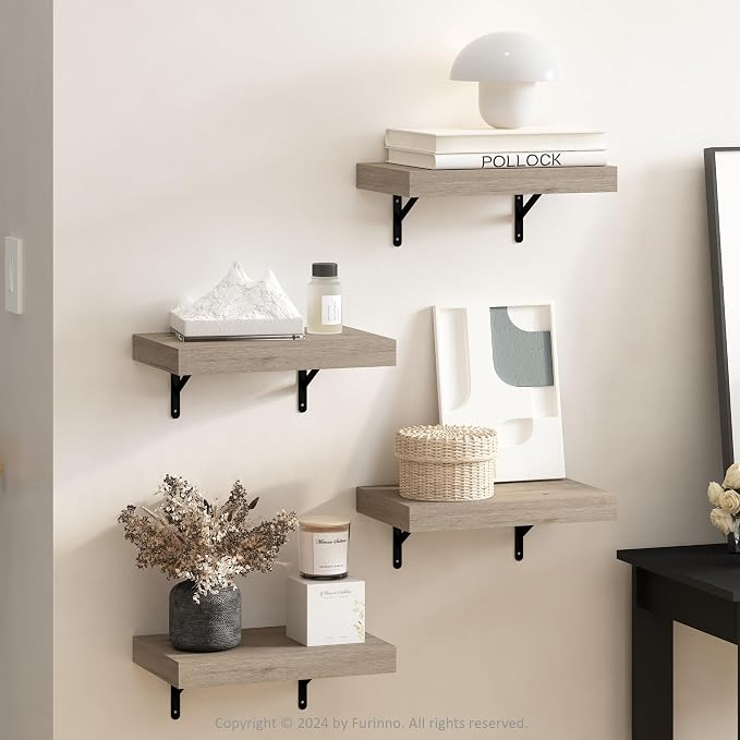 Furinno Tanna Floating Shelves for Wall Set of 4, 15-Inch Wall Shelf, Triple Thick Floating Mounted Shelf, for Bathroom, Home Office, Living Room, Natural - Image 2