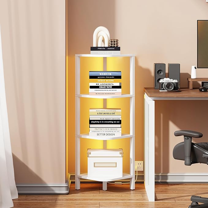 TUTOTAK Corner Shelf, 4-Tier Corner Bookshelf for Small Space, Narrow Display Corner Shelf Stand with Storage Rack, for Living Room, Bedroom, White BS08BW004L - Image 3
