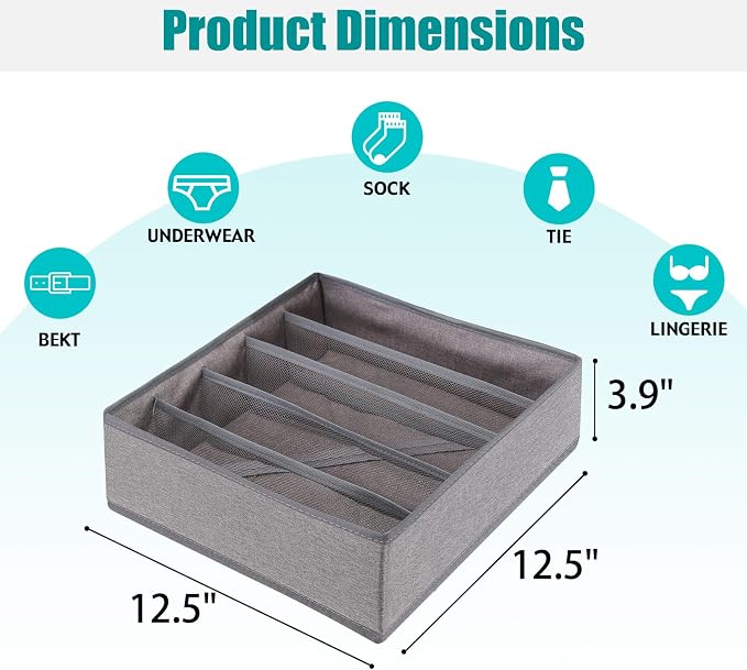 Drawer under Cabinet Clothes Organizer 5 Cell Foldable Storage Cubes Underwear Drawer Organizer Dividers Storage Boxes for Bra, Underwear（Grey） - Image 2