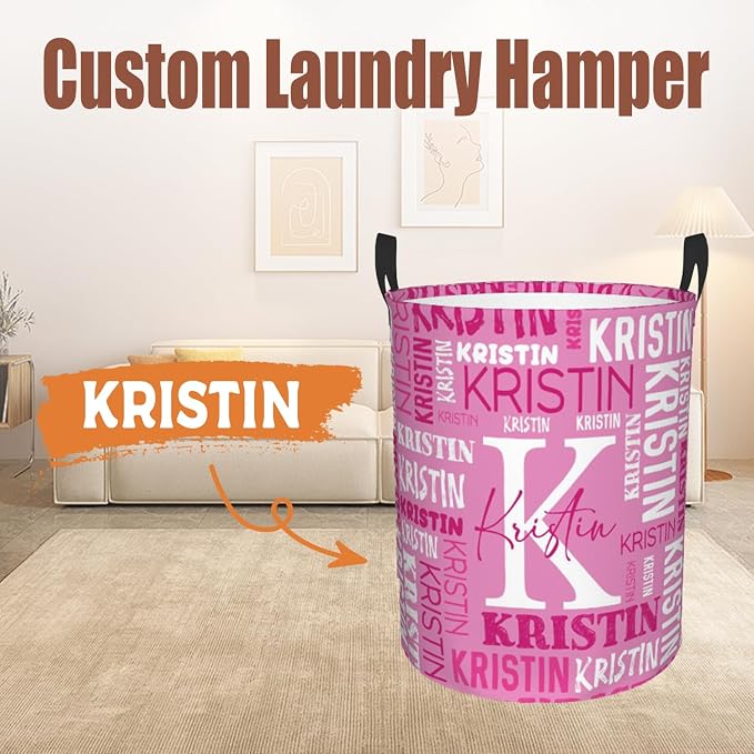 Custom Name Laundry Hamper, Personalized Laundry Basket with Name for Baby Boys Girls, Customized Collapsible Dirty Clothes Hamper Storage with Handles for Bedroom Bathroom Dorm Room Decor - Image 2