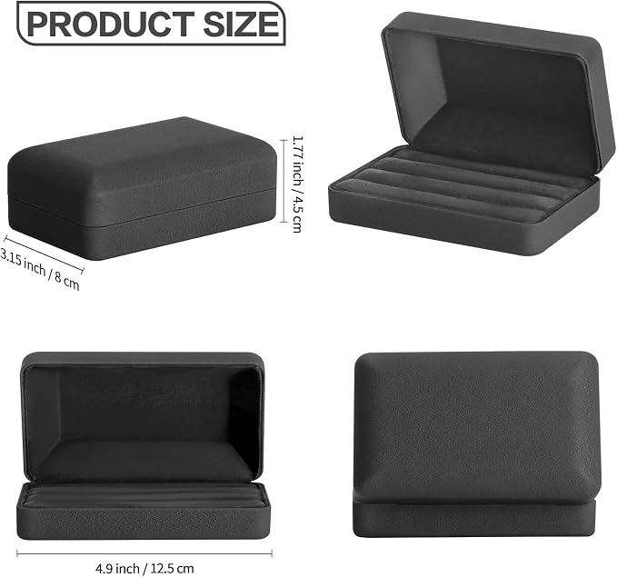 KUKUVR Velet Ring Storage Box, Travel Jewelry Case with 3 Slot Ring Display Organizer (Black) - Image 3