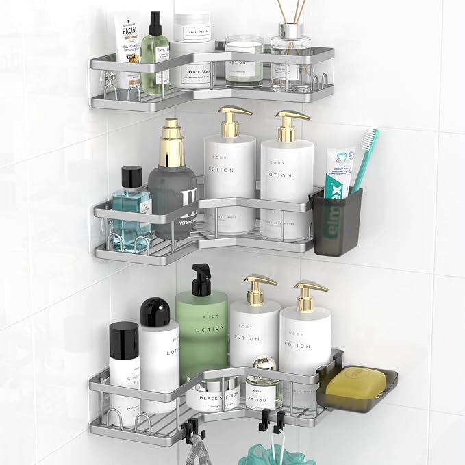AKTECKE Corner Shower Caddy Bathroom Organizer: Adhesive Shower Rack Bathtub Shelves - 3Pack No Drilling Shower Shelf - Stainless Steel Rustproof Bath Tub Organizer by AKTECKE