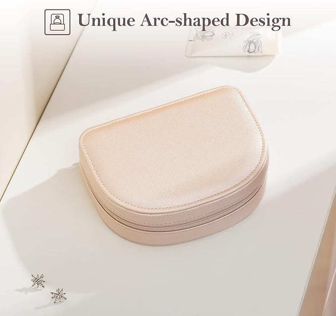 ProCase Travel Size Jewelry Box, Medium Portable Seashell-Shaped Jewelry Case, 2 Layer Jewelry Organizer in PU Leather for Women -Champagne - Image 4