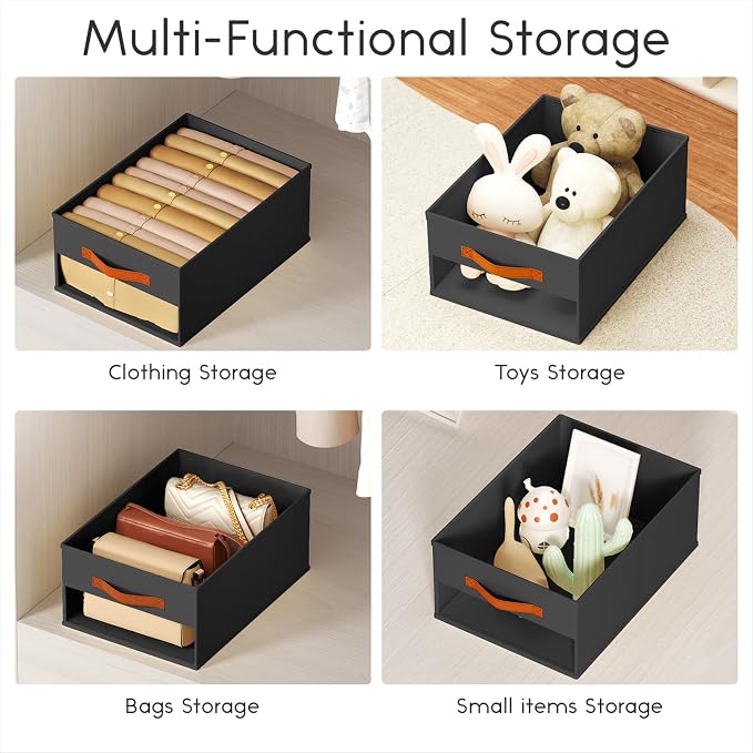 Homsorout Drawer Organizers and Storage - 10 Pack Foldable Pants Organizer with Clear Window & Handles, Fabric Closet Organizer for Clothes, Jeans, Sweaters, Towels, T-shirt, Scarf (Black) - Image 5