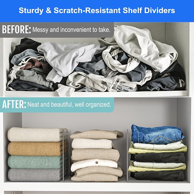 OKPOW Shelf Dividers Closet Organizer - 7.5" Tall X 11.8" Deep Acrylic Clear Sturdy Separate for Clothes Purse - Adjustable Space Saver Easy Install for Home Organization Enthusiasts 8 Pack - Image 6