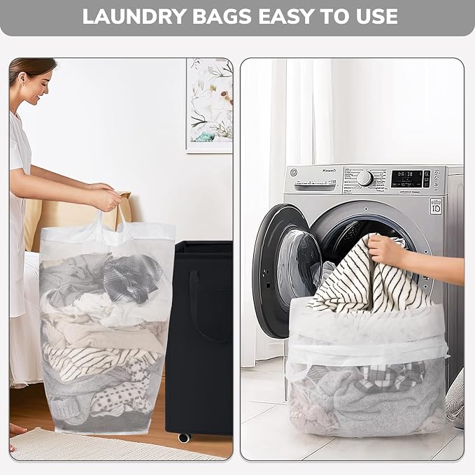 Goodpick Black Laundry Hamper with Wheels, 75L Dirty Clothes Hamper with Removable Wash Bag for Laundry Room, Rolling Laundry Basket - Image 7