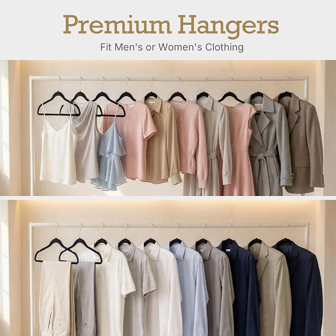 HOUSE DAY Black Velvet Hangers 40 Pack, Non Slip Clothes Felt Hanger Heavy Duty for Coat, Premium Slim Space Saving Suit Hangers for Closet Organizer, 360° Rotating Silver Hook - Image 8