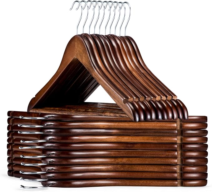 HOUSE DAY Wooden Hangers 20 Pack, Heavy Duty Wood Coat Hangers for Closet, Smooth Finish Wooden Suit Hanger with Non Slip Pants Bar, Sturdy Walnut Wood Clothes Hanger for Shirts by HOUSEDAY