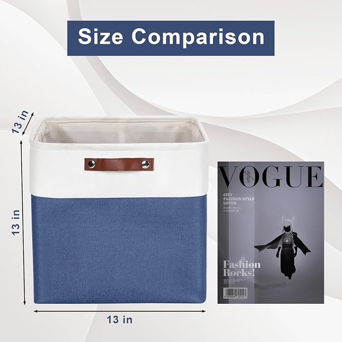 Bagnizer 13x13 Cube Storage Bins, Collapsible Fabric Storage Box, 4 Pack Closet Baskets with Handles for Organizing, Shelf, Toys, Clothes, Home, Office, Nursery (NavyBlue&White) - Image 3