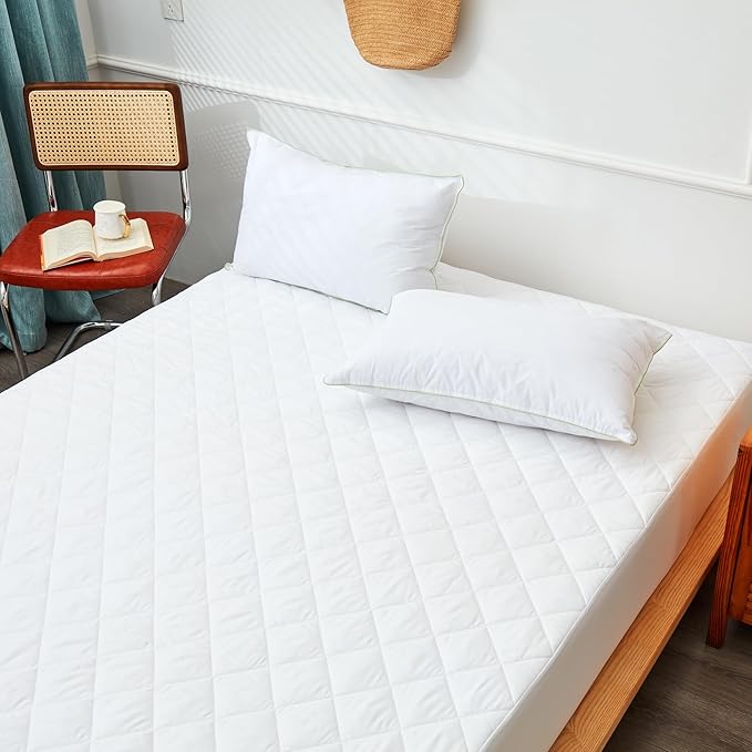 White Mattress Pads Queen Size Bed Protector-Stretches up to 16 Inches Deep Hypoallergenic Ultimate Protection and Comfort Easy to Clean Fits Snugly Durable and Long-Lasting
