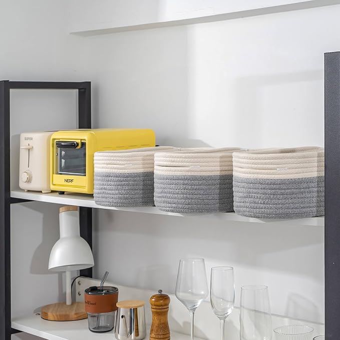 CubesLand Cube Shelf Storage Baskets for Organizing, Woven Shelf, Closet Bins Shelves Toy Basket Box Nursery Baby 2 Packs Organization Off White/Light Gray - Image 7