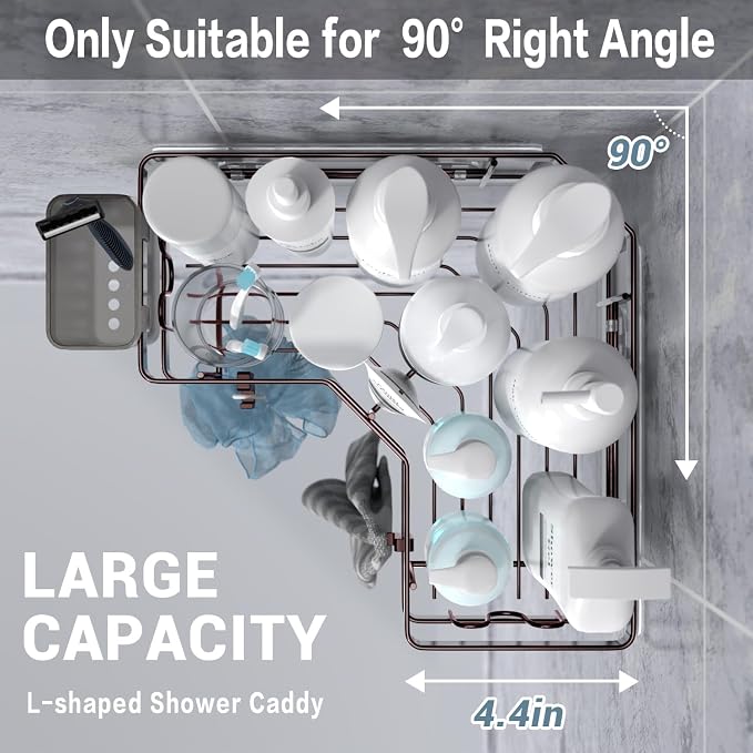 AKTECKE Shower Caddy Corner Organizer: 2Pack Adhesive Shower Shelf Essentials - No Drilling Stainless Steel Bathroom Storage Rack with Hooks and Toothpaste Holder - Shower Accessories - Image 3