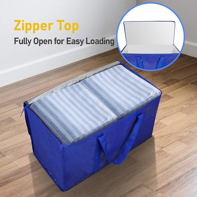 TICONN 12 Pack Extra Large Moving Bags Heavy Duty with Zippers & Carrying Handles, Durable Storage Bags Moving Boxes for Closet Organizers and Storage (12 Pack, Blue) - Image 4