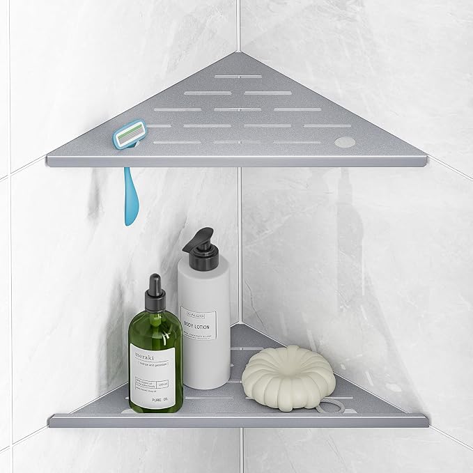 Corner Shower Shelves with Rozar Hole,Rustproof Stainless Steel Corner Shower Caddy Organizer Modern Sturdy Shower Shelf for Inside Shower 10" Large Capacity No-Drill Rack Storage Bathroom Accessories by HBXS