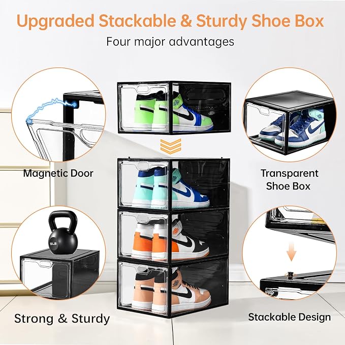 INSTY 12 Pack Large Shoe Storage Box, Clear Shoe Storage Organizer with Magnetic Door, Stackable,Shoe Containers For Display Sneakers, Easy Assembly, Fit up to US Size 12, Transparent - Image 3