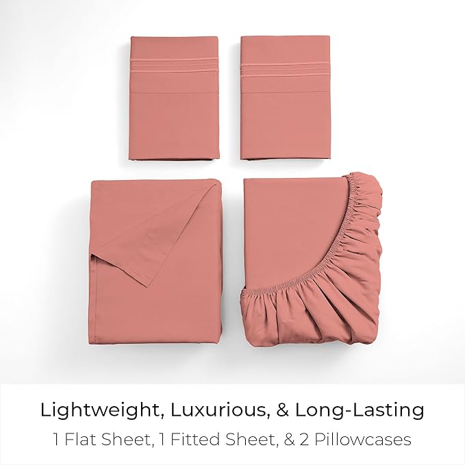 Mellanni King Sheets Set - 4 PC Iconic Collection Bedding - Hotel Luxury, Extra Soft, Cooling Bed Sheets - Wrinkle, Fade, Stain Resistant (King, Coral)