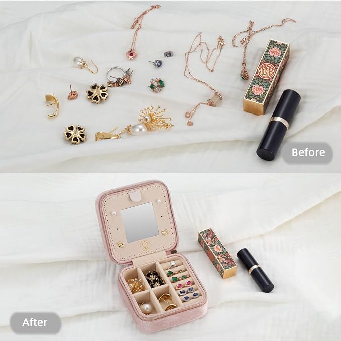 TRODANCE Plush Velvet Travel Jewelry Case Organizer, Small Travel Jewelry Box,Portable Jewelry Box Travel Mini Organizer Portable Display Storage Box For Rings Earrings Necklaces (Pink) - Image 3