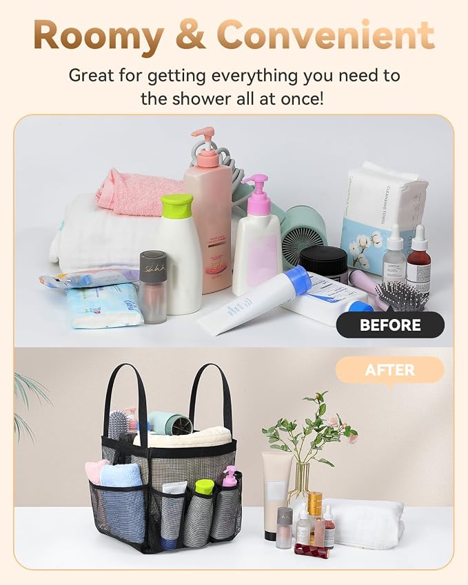 Temede Mesh Shower Caddy Tote, Large Shower Caddy Basket Portable, Quick Dry Hanging Toiletry Bag, 8 Storage Pocket Handle Bath Organizer for College Dorm, Gym, Camp, Travel - Image 5