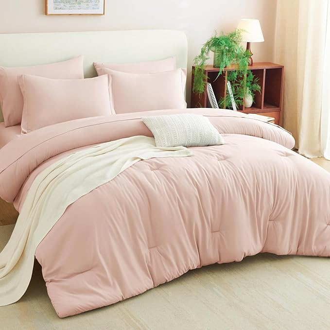 CozyLux King Size Comforter Set Blush Pink, 7 Pieces Bed in a Bag King Comforter Set with Sheets, Luxury Bedding Sets with Down Alternative Comforter, Fitted Sheet, Flat Sheet, Pillowcases & Shams