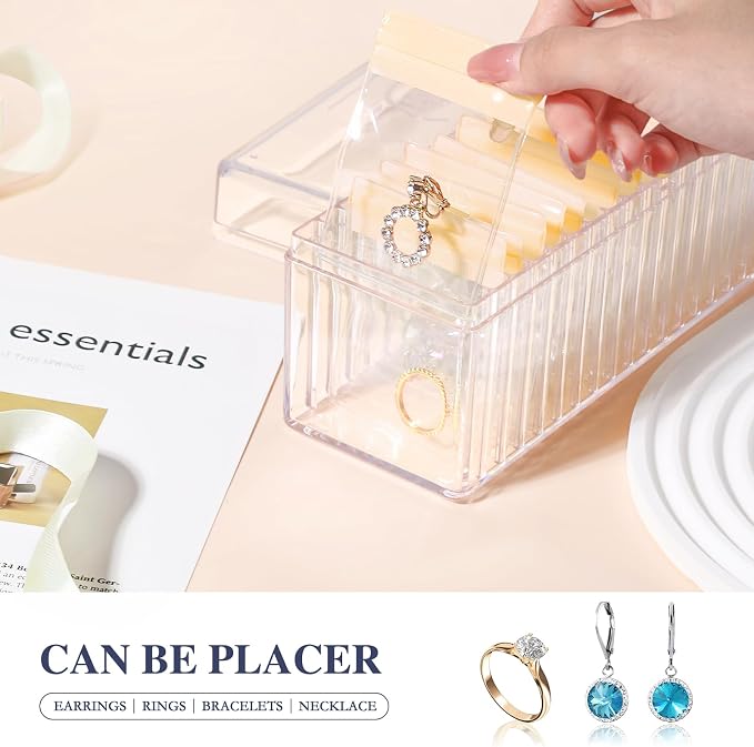 HOMEHIVE Acrylic Jewelry Box Organizer, Clear Jewelry Organizer Holder with 20 Portable Anti Tarnish Jewelry bags, Travel Jewelry Case for Earrings/Rings/Necklaces for Women Girls, Yellow - Image 3