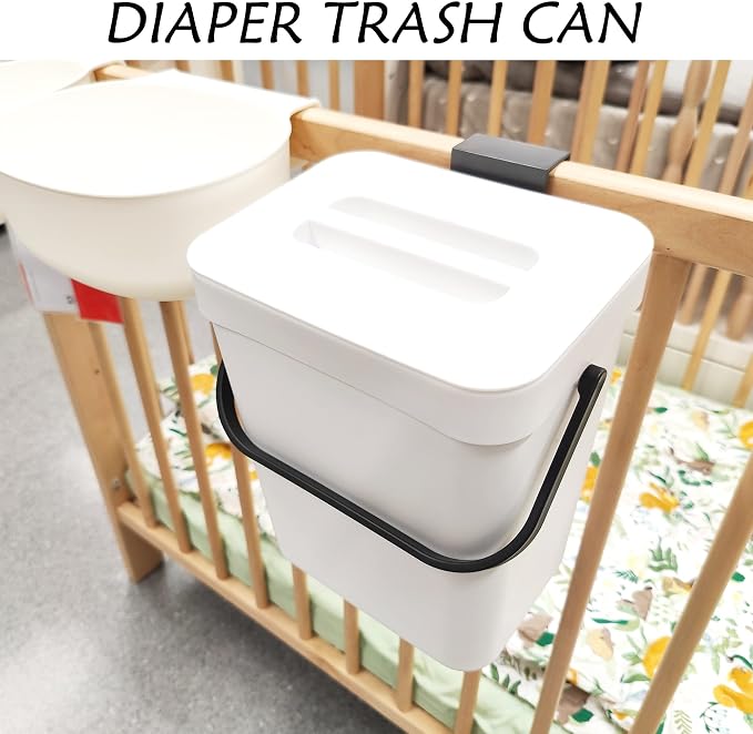 stonespace Hanging Small Trash Can with Lid Under Sink for Kitchen，1.3 Gallon/ 5L Mountable Compost Pail，Kitchen Compost Bin for Countertop, White - Image 6