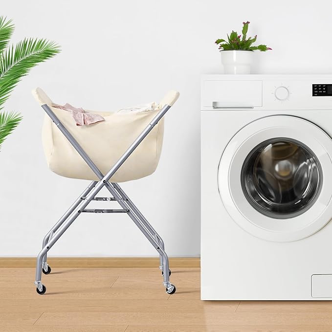 ELYKEN Laundry Cart with Wheels, 32”H Easy Rolling Laundry Hamper with Removable Liner Bag, Sturdy Metal Frame Clothes Basket with 4 Casters and 2 Brakes - Image 7