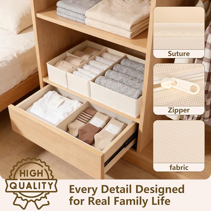 Drawer Organizer Clothes, 16 Pack Dresser Organizer Bins, Foldable Closet Organizers and Storage Fabric Dresser Bins, Shallow Drawer Dividers for Clothing, Underwears, Socks, Tie - Image 3