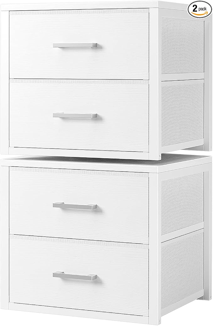 BOLUO Stackable Storage Drawers Closet Organizers and Storage Fabric White 2 Drawer Dresser for Bedroom 2 Packs Modern by BOLUO