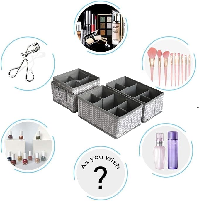 VERONLY Cosmetic Storage Bins Makeup Organizer, Adjustable Multifunction Storage Box Desk Drawer Divider for Makeup Brushes, Bathroom Countertop or Dresser, Set of 3 (Grey) - Image 6