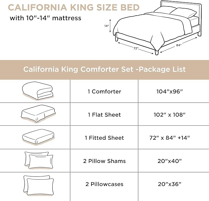 Andency California King Comforter Set - 7 Pieces Bed in a Bag Cal King Bedding Comforter Sets Oatmeal, Winter Solid Soft Lightweight Comforter with Fitted Sheets, Flat Sheets, Pillowcases & Shams