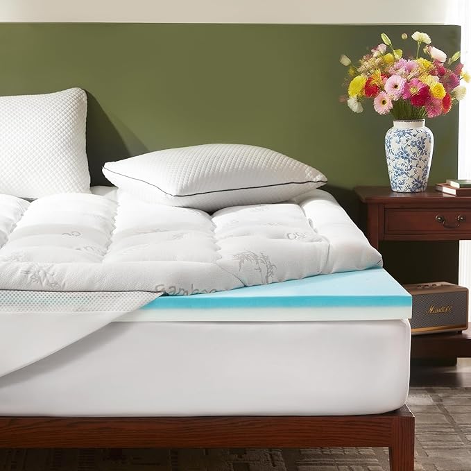 BEDLORE 4 Inch Memory Foam Mattress Topper Twin XL,2-in-1 Dual Layer Design (2" Gel Memory Foam + 2" Plush Pillow Top Cover) Mattress Topper Medium-Firm,Pressure Relief & Back Pain Support(White)