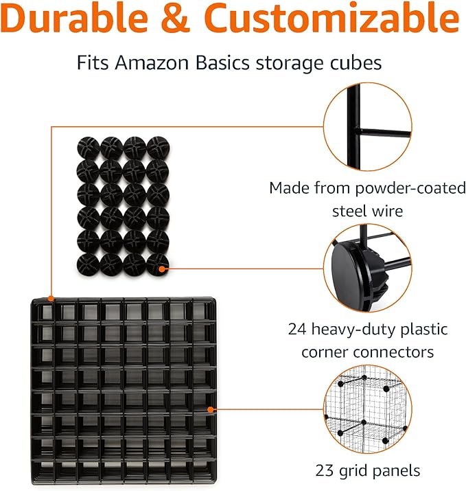 Amazon Basics 6-Cube Wire Grid Stackable Storage Organizer, Metal Shelving Unit, No-Tool Assembly, 26"W x 38"H x 12.6"D, Black - Image 3