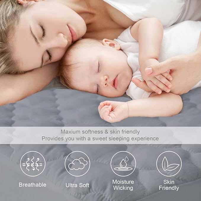 Twin Extra Long (XL) Mattress Protector Pad Waterproof Quilted, Breathable & Cooling Twin XL Mattress Cover Fitted for College Dorm Room Essentials with Deep Pocket Up to 14", (Gray)
