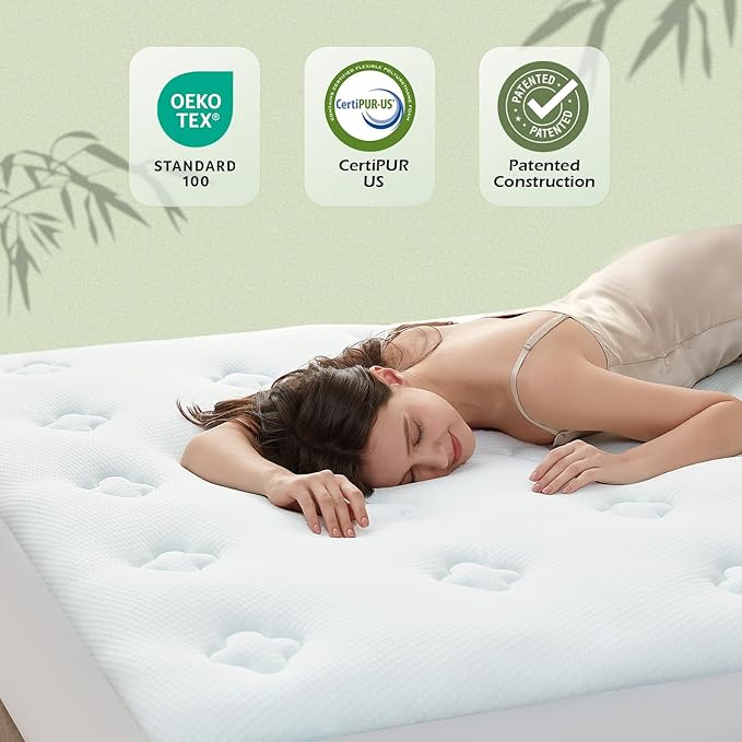 Hansleep Memory Foam Mattress Pad Topper Queen, Queen Foam Mattress Topper Viscose Derived from Bamboo, Queen Size Bed Mattress Pad Cover for Back Pain Relief, 60" x80", White
