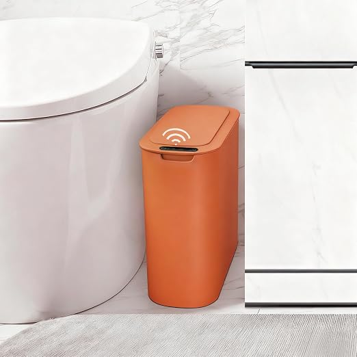 TIPGO Automatic Motion Sensor Bathroom Trash Can with Lid, 2.6 Gallon Touchless Trash Bin, Smart Garbage Can Plastic Slim Wastebasket for Bedroom, Office, Dorm (Orange) by TIPGO