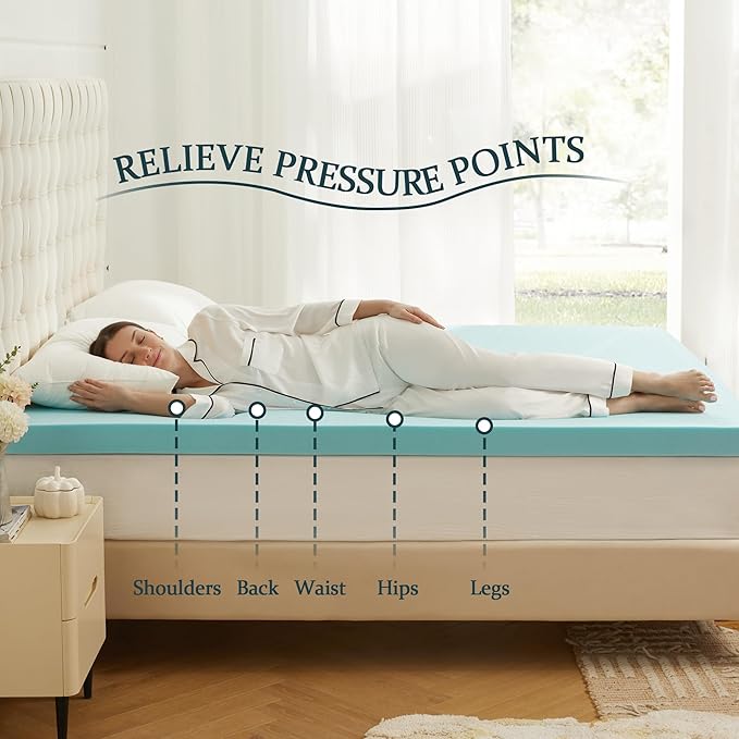 3 Inch Memory Foam Mattress Topper Full, Mattress Pad Gel Infused Foam Bed Topper, Ventilated Soft Blue,Full Size