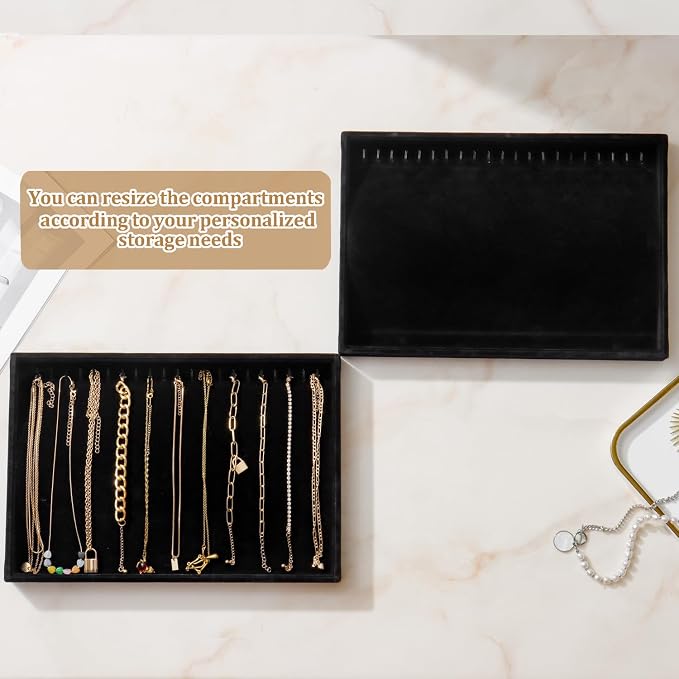 Large Velvet Jewelry Tray 2 Pack Stackable Jewelry Display Drawer Inserts Trays Organizer for Earring Bracelet Necklace Ring (Black, 20 Hooks) - Image 4