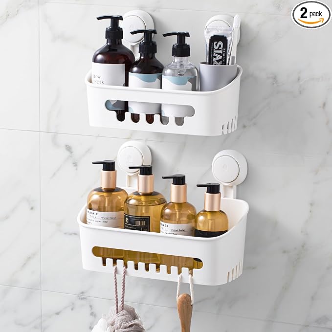 LEVERLOC Shower Caddy Suction Cup, Shower Organizer Removable Bathroom Shelf, Storage Suction Powerful Max Hold 22lbs Bathroom Caddy Waterproof Holder, Blue by LEVERLOC
