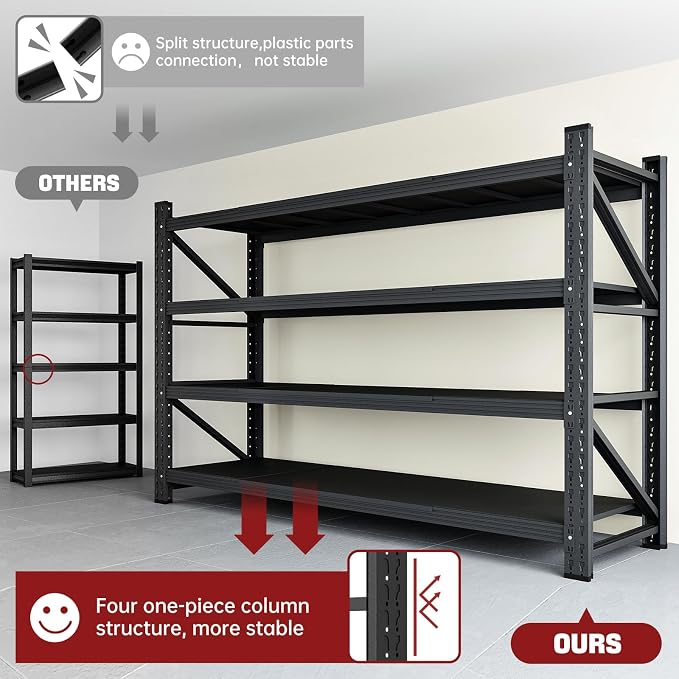 RAVIGIN 5000LBS Storage Shelves,71" W Garage Shelving Heavy Duty Metal Adjustable Garage Shelves, Shelving Units Industrial Shelving for Warehouse,71" W x 24" D x 70" H,Black - Image 4