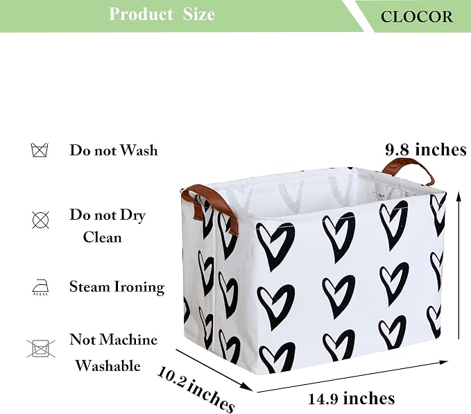 CLOCOR Heart Rectangular Basket, Cute Pattern Storage Bin, Collapsible Waterproof Storage Box with Handles for Kids, Gift Baskets, Shelf Basket (Black Hearts) - Image 6