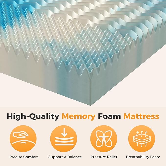 4 Inch 5-Zone Cooling Gel Memory Foam Mattress Topper Full, Pressure Relief for Back & Hip Pain, Soft Reversible Pad for Dorm RV Camping, CertiPUR-US Certified, Blue