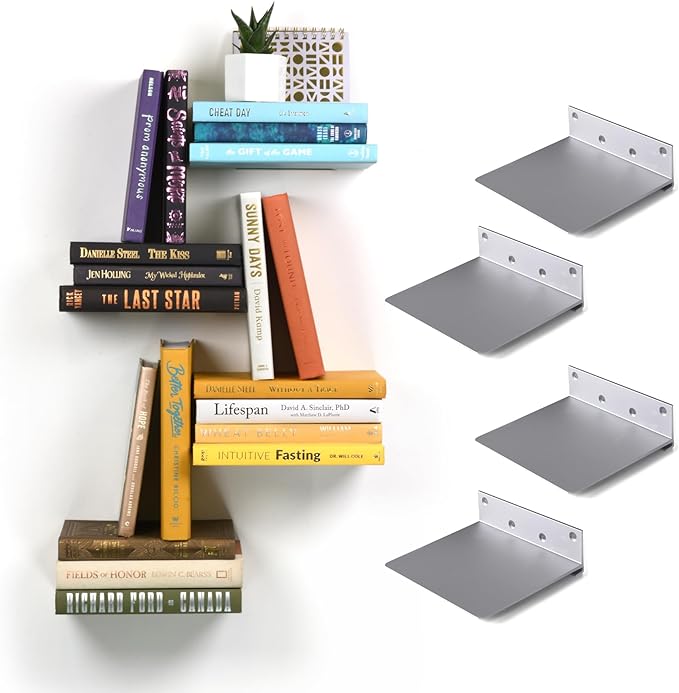 xympo Floating Invisible Bookshelf Wall Mounted (Set of 4) - Aluminum - Turn Books into Floating Shelves by xympo
