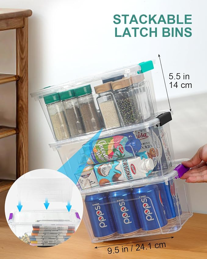 EOENVIVS Clear Storage Bins with Lids 6 Pack, 7 Qt Stackable Storage Containers with Buckle Lock, Durable Plastic Containers & Storage Box Organizer for Pantry, Bathroom, Closet & Office Use - Image 7