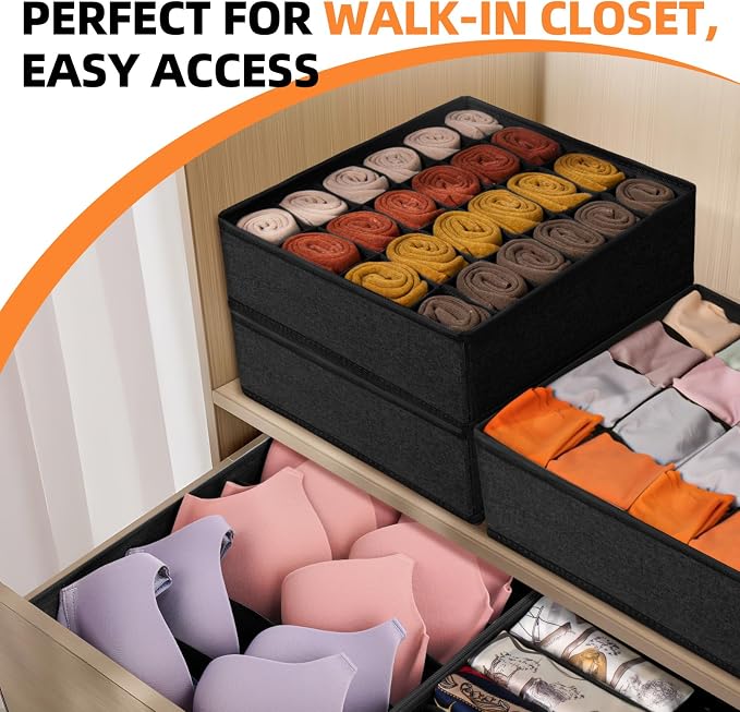 Criusia 6 Pack Sock Underwear Drawer Organizer Dividers - Dresser Organizer for Baby Clothes - Closet Organizers and Storage for Bedroom Essentials for Dorm Room/New Home/Apartment (Black) - Image 6