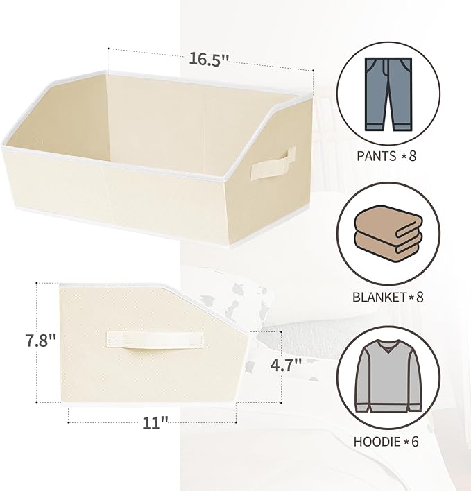 Homsorout Organizer Bins Cube Storage - Trapezoid Storage Bin 6 Pack, Fabric Baskets for Organizing, Large Storage Basket for Shelves, Closet Organizers for Toys, Clothes, Towels (Beige) - Image 6