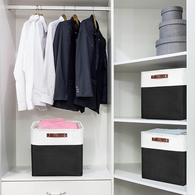 Bagnizer 13x13 Cube Storage Bins, Collapsible Fabric Storage Box, 4 Pack Closet Baskets with Handles for Organizing, Shelf, Toys, Clothes, Home, Office, Nursery (Black&White) - Image 2