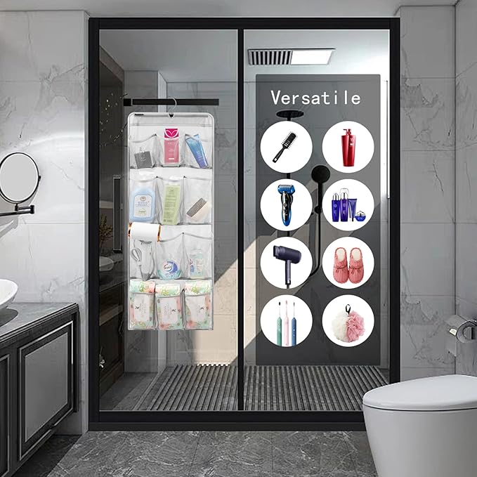 Mesh Shower Organizer Hanging Caddy Quick Dry Bathroom Storage for Toiletry Accessories with Rotating Hanger (12 Pockets) - Image 2